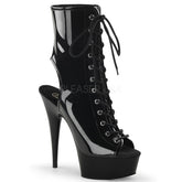 Pleaser DELIGHT-1016 Black Patent Open Toe Ankle Boots - Shoecup.com